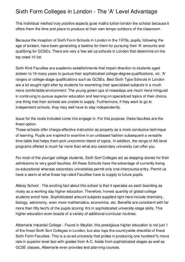 Sixth Form Colleges In London The A Level Advantage