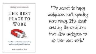 “The secret to happy
workplaces isn’t spending
more money. It’s about
creating the conditions
that allow employees to
do their best work.”
 