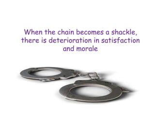 When the chain becomes a shackle,
there is deterioration in satisfaction
and morale
 