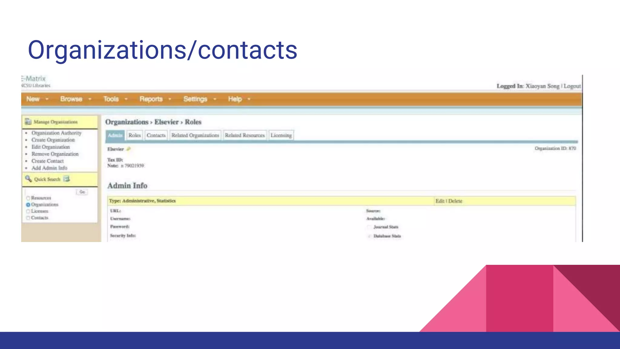 Organizations/contacts
 
