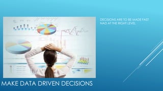 MAKE DATA DRIVEN DECISIONS
DECISIONS ARE TO BE MADE FAST
NAD AT THE RIGHT LEVEL
 