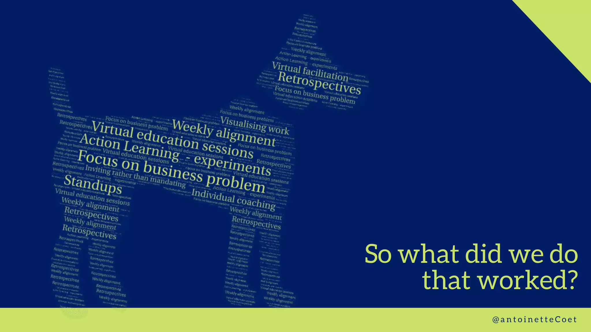 So what did we do
that worked?
@ a n t o i n e t t e C o e t
 