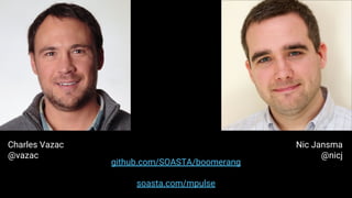 Charles Vazac
@vazac
Nic Jansma
@nicj
github.com/SOASTA/boomerang
soasta.com/mpulse
 