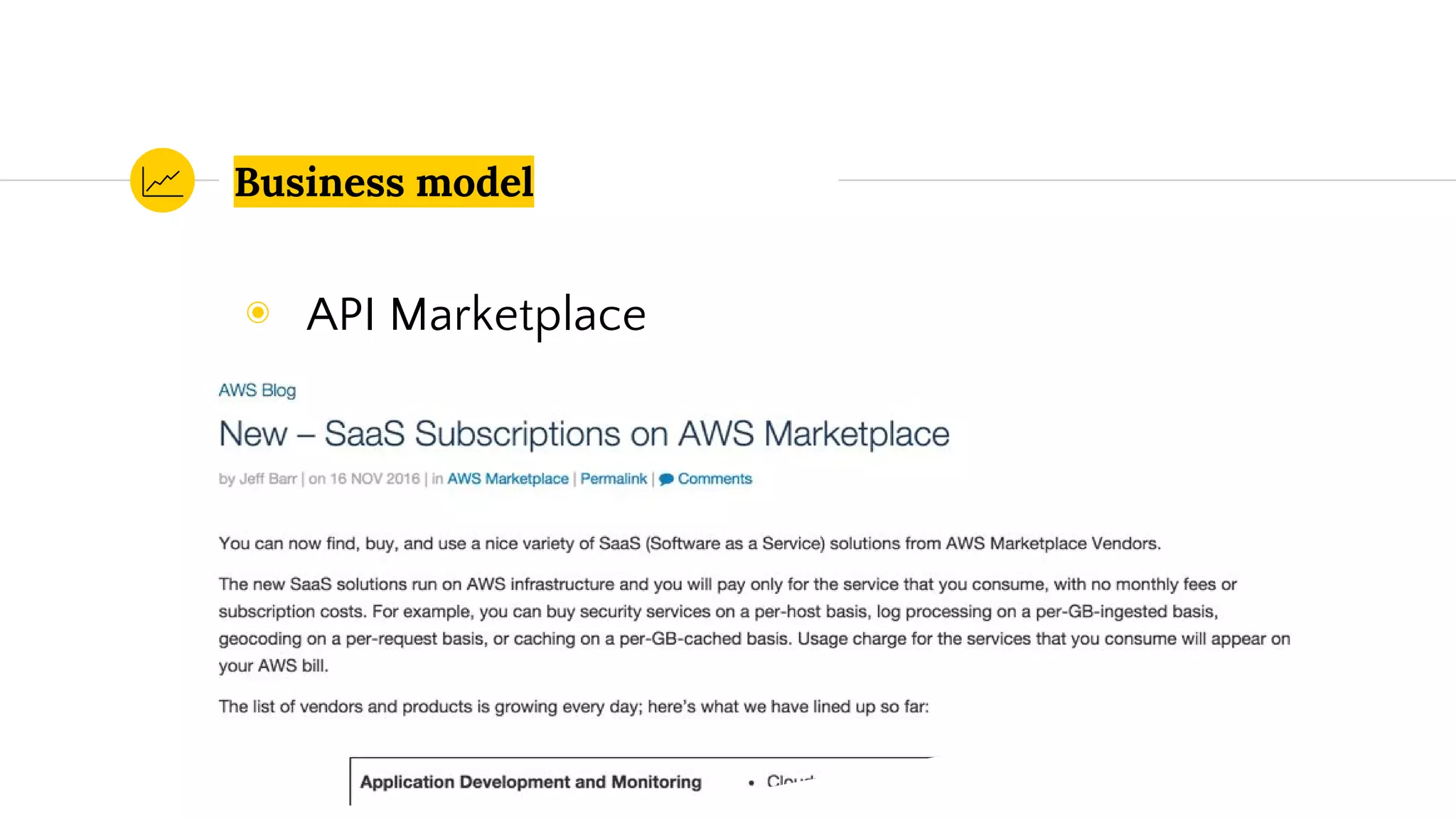 Business model
◉ API Marketplace
 