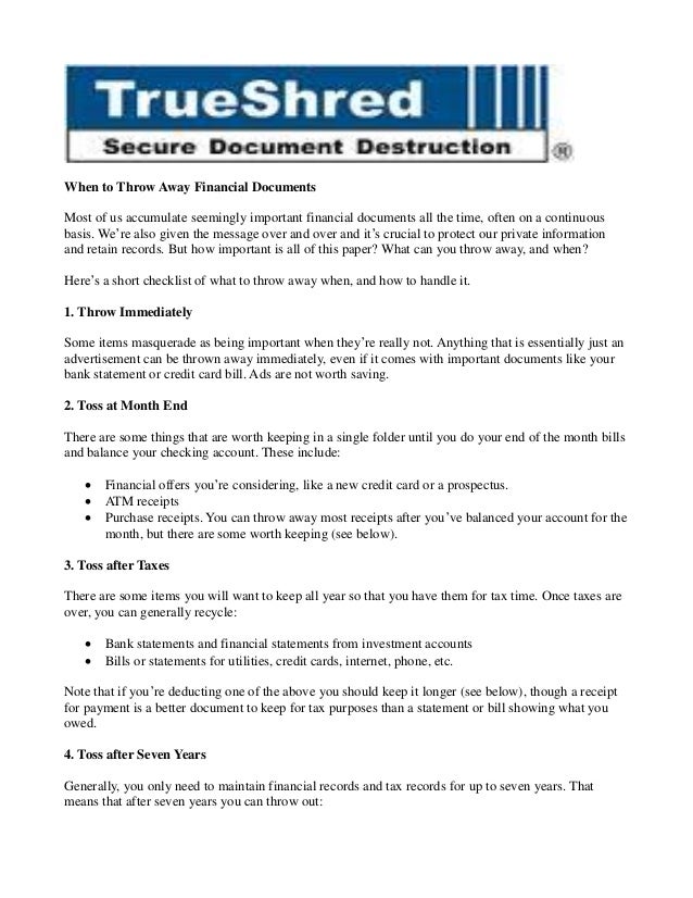 When to Throw Away Financial Documents