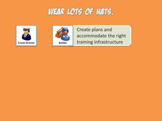 Create plans and accommodate the right training infrastructureBuilderCruise Director