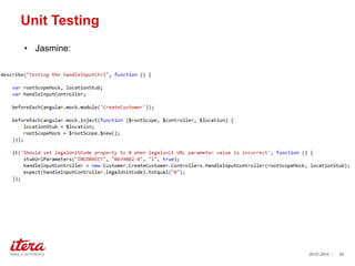 Unit Testing
? Jasmine:

?With great power, comes great responsibility.? C Uncle Ben

29.01.2014 /

25

 