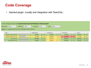 Code Coverage
? Istanbul plugin. Locally and integration with TeamCity :

?With great power, comes great responsibility.? C Uncle Ben

29.01.2014 /

30

 
