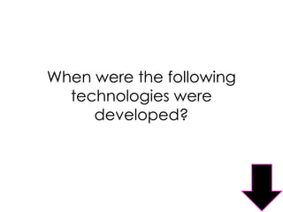When were the following
technologies were
developed?
 