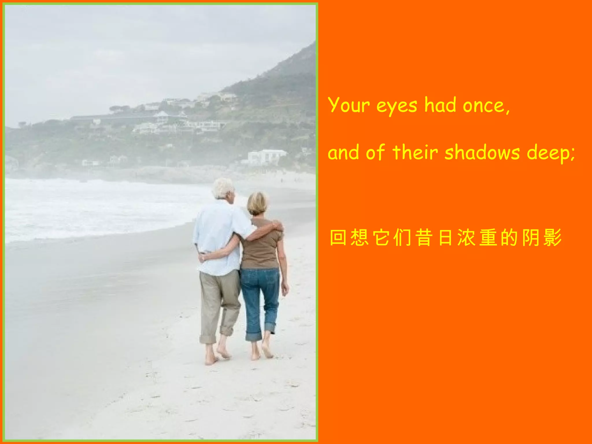 Your eyes had once, and of their shadows deep; 回想它们昔日浓重的阴影