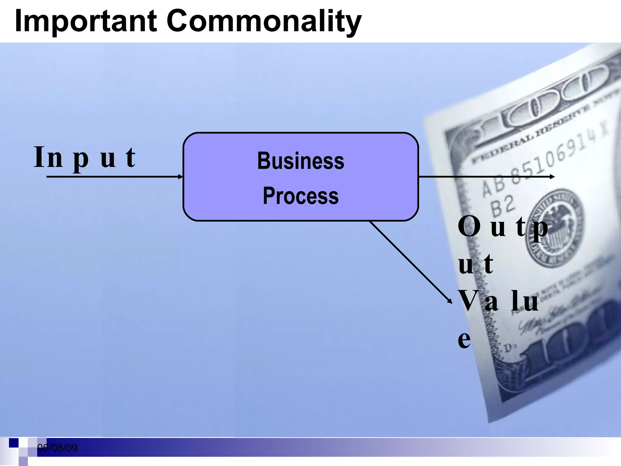 Important Commonality Business Process Output Value Input 