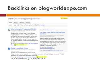 Backlinks on blogworldexpo.com <ul><li>bookmark / subscribe </li></ul>