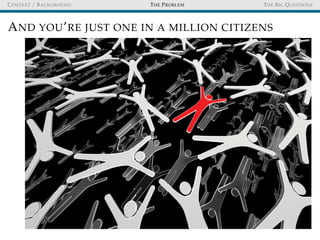 CONTEXT / BACKGROUND THE PROBLEM THE BIG QUESTIONS
AND YOU’RE JUST ONE IN A MILLION CITIZENS
 