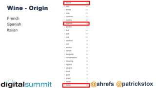 @patrickstox
@ahrefs
Wine - Origin
French
Spanish
Italian
 