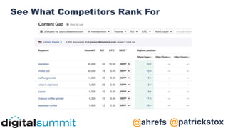 @patrickstox
@ahrefs
See What Competitors Rank For
 