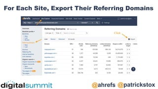 @patrickstox
@ahrefs
For Each Site, Export Their Referring Domains
 