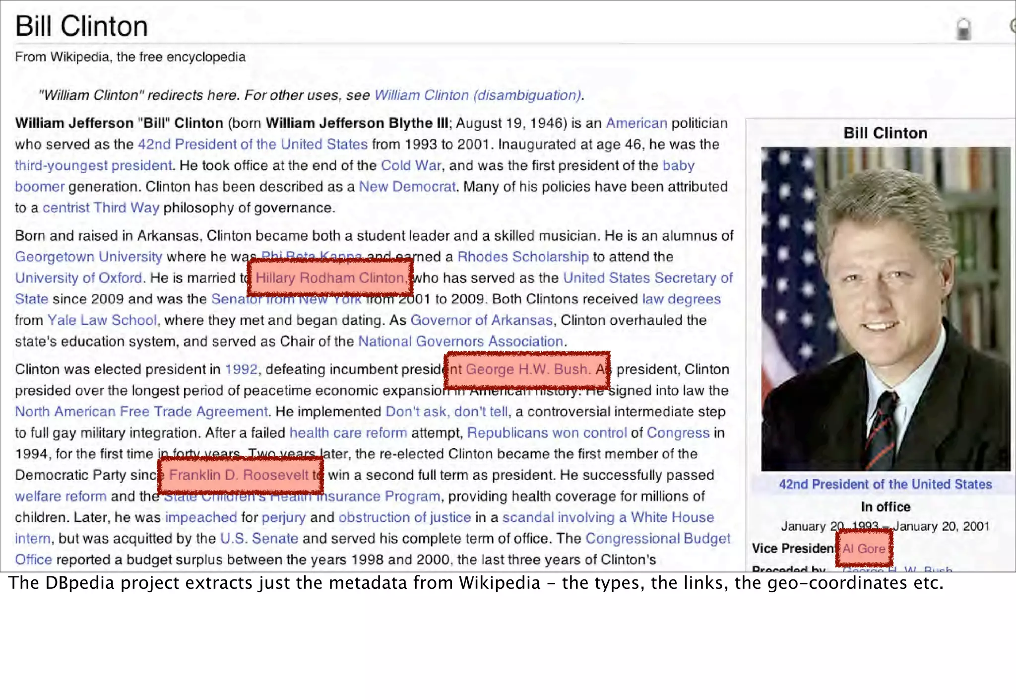 The DBpedia project extracts just the metadata from Wikipedia - the types, the links, the geo-coordinates etc.
 