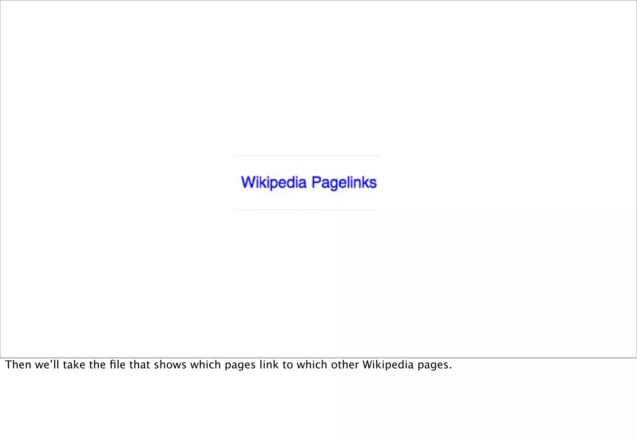 Then we’ll take the ﬁle that shows which pages link to which other Wikipedia pages.
 