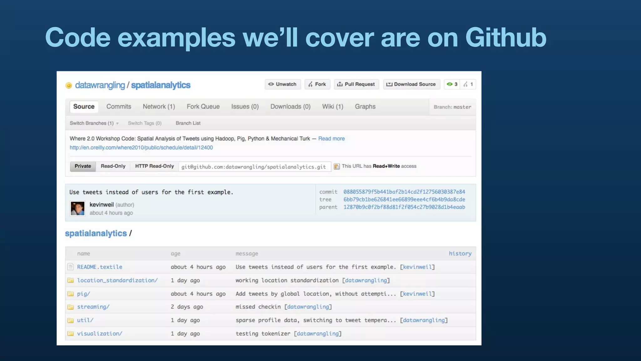 Code examples we’ll cover are on Github
 