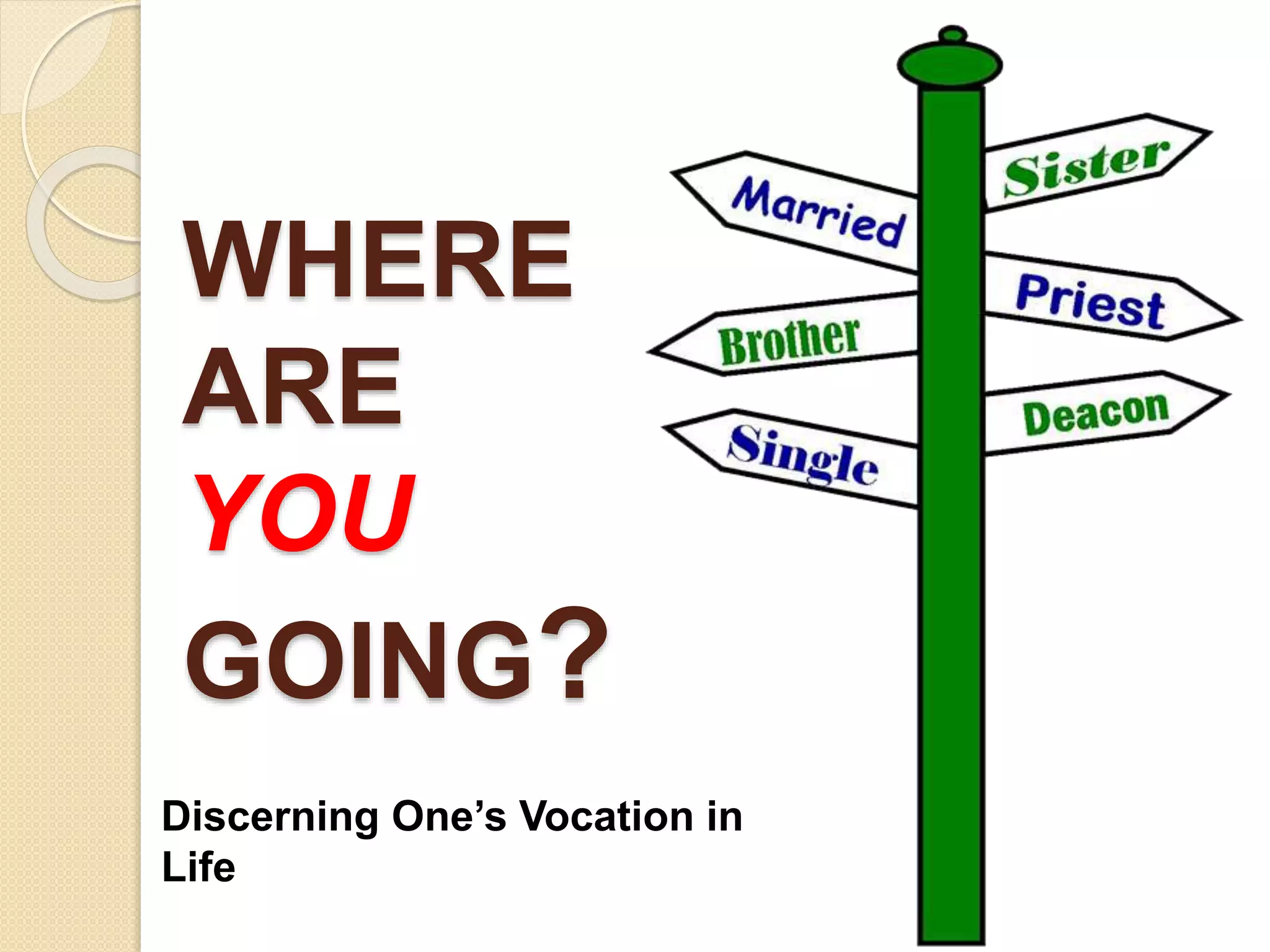 WHERE
ARE
YOU
GOING?
Discerning One’s Vocation in
Life