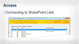 Access
Connecting to SharePoint Lists
 