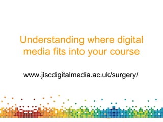 Understanding where digital media fits into your course www.jiscdigitalmedia.ac.uk/surgery/ 