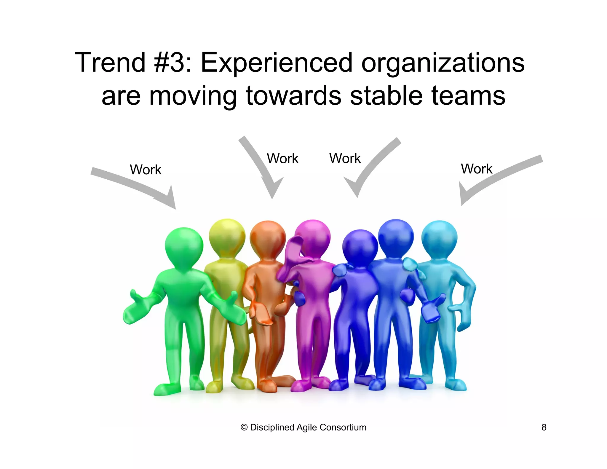 Trend #3: Experienced organizations
are moving towards stable teams
© Disciplined Agile Consortium
Work
Work Work
Work
8
 