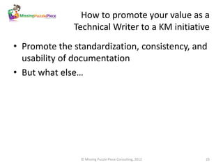 Where do technical writers fit into knowledge management