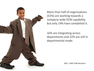 60% of organizations
with ECM systems
say…
“Gaining user
adoption has been a
big problem for our
ECM project.”
2015	
  –	
  AIIM	
  “ECM	
  Decisions”	
  
 