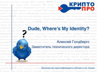 Dude, Where’s My Identity?

                  Алексей Голдбергс
 Заместитель технического директора




      Безопасная идентификация в облаке и не только
 