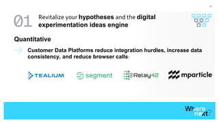 21
Quantitative
Customer Data Platforms reduce integration hurdles, increase data
consistency, and reduce browser calls:
Revitalize your hypotheses and the digital
experimentation ideas engine
 