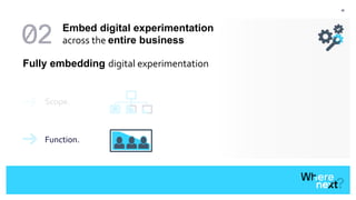 36
Scope.
Fully embedding digital experimentation
Function.
Embed digital experimentation
across the entire business
 