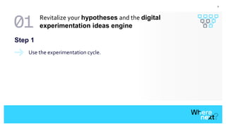8
Step 1
Use the experimentation cycle.
Revitalize your hypotheses and the digital
experimentation ideas engine
 