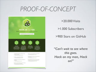 PROOF-OF-CONCEPT
>20.000 Visits	

!

>1.000 Subscribers	

!

>900 Stars on GitHub
“Can't wait to see where
this goes.
Hack on my man, Hack
on!”

 