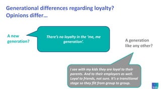 Does loyalty to family & friends = loyalty to employers and products?Loyalty to family is the real thing. So when you are talking about loyalty to makeup and credit cards, it is meaningless. It’s all marketing. It’s all about people trying to tap into something that has real meaning to try and sell a productI’m loyal to my friends and family. I’m also fiercely protective. I’m not the same with products.