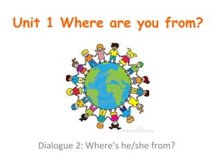 Unit 1 Where are you from? 
Dialogue 2: Where’s he/she from? 
 