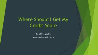 Where Should I Get My
Credit Score
Brought to you by:
www.creditscorefox.com

 