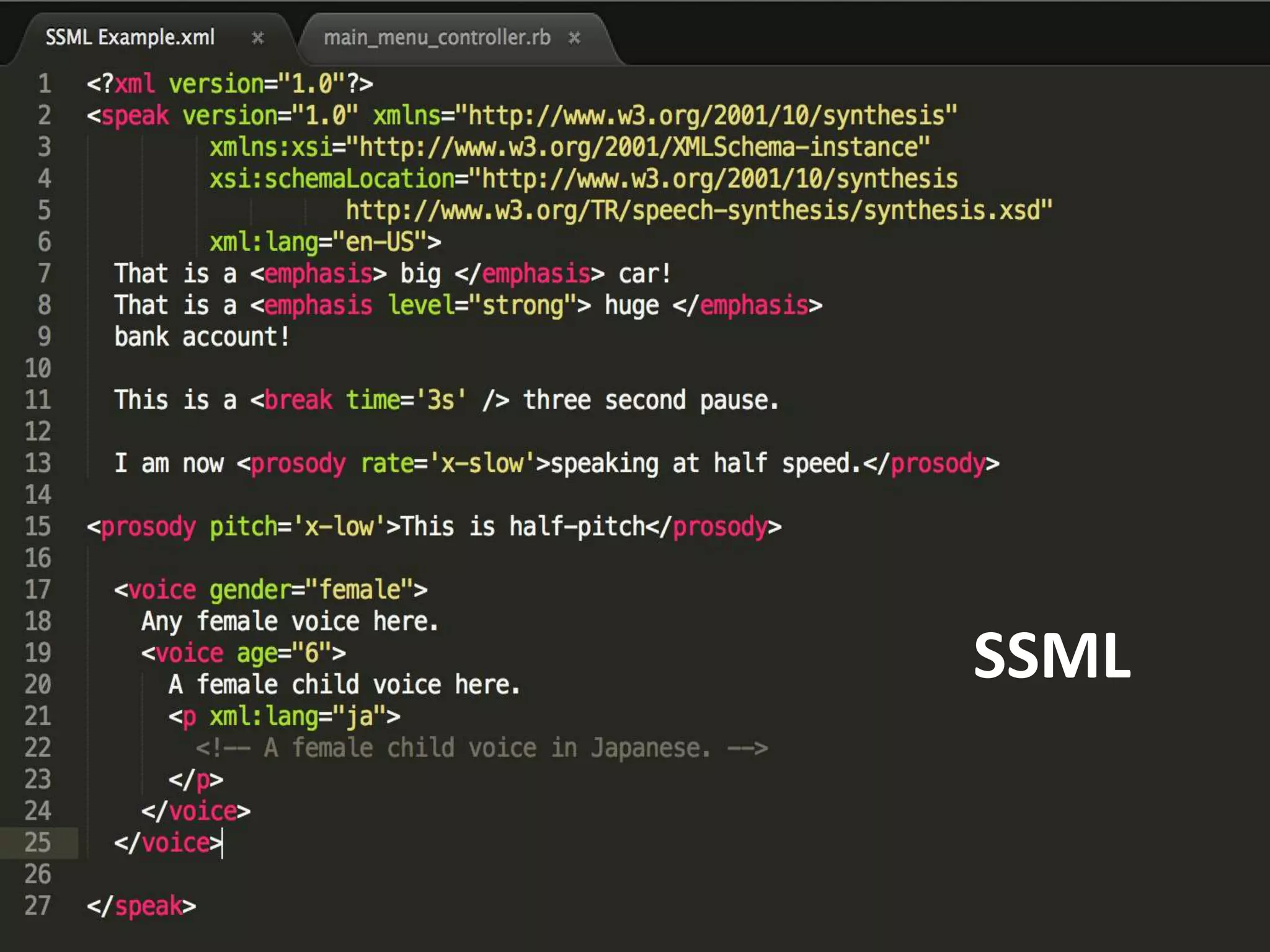 #UXPA2016Session Survey: http://www.uxpa2016.org/sessionsurvey?sessionid=321© 2016 Versay Solutions
SSML Example
SSML
 