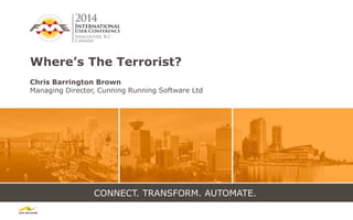 CONNECT. TRANSFORM. AUTOMATE.
Where’s The Terrorist?
Chris Barrington Brown
Managing Director, Cunning Running Software Ltd
 