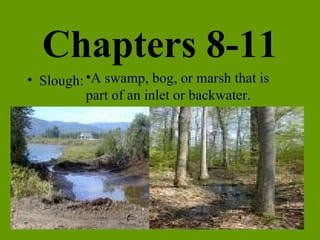 Chapters 8-11 Slough: A swamp, bog, or marsh that is part of an inlet or backwater. 