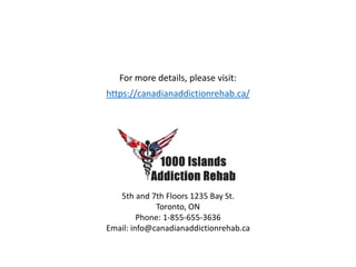 For more details, please visit:
https://canadianaddictionrehab.ca/
5th and 7th Floors 1235 Bay St.
Toronto, ON
Phone: 1-85...