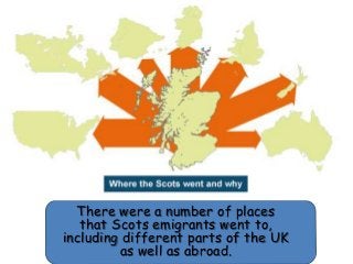 There were a number of places
that Scots emigrants went to,
including different parts of the UK
as well as abroad.
 