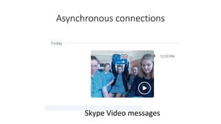 Asynchronous connections
Skype Video messages
 