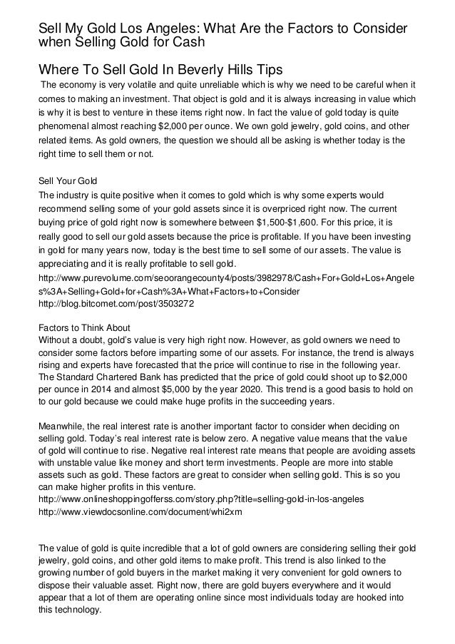 Sell My Gold Los Angeles What Are the Factors to Consider when Selling Gold for Cash
