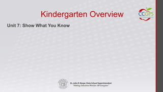 Kindergarten Overview
Unit 7: Show What You Know
 