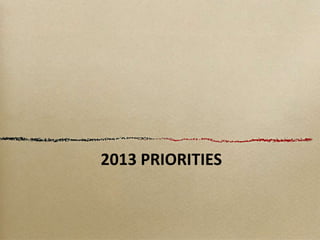 2013 PRIORITIES
 