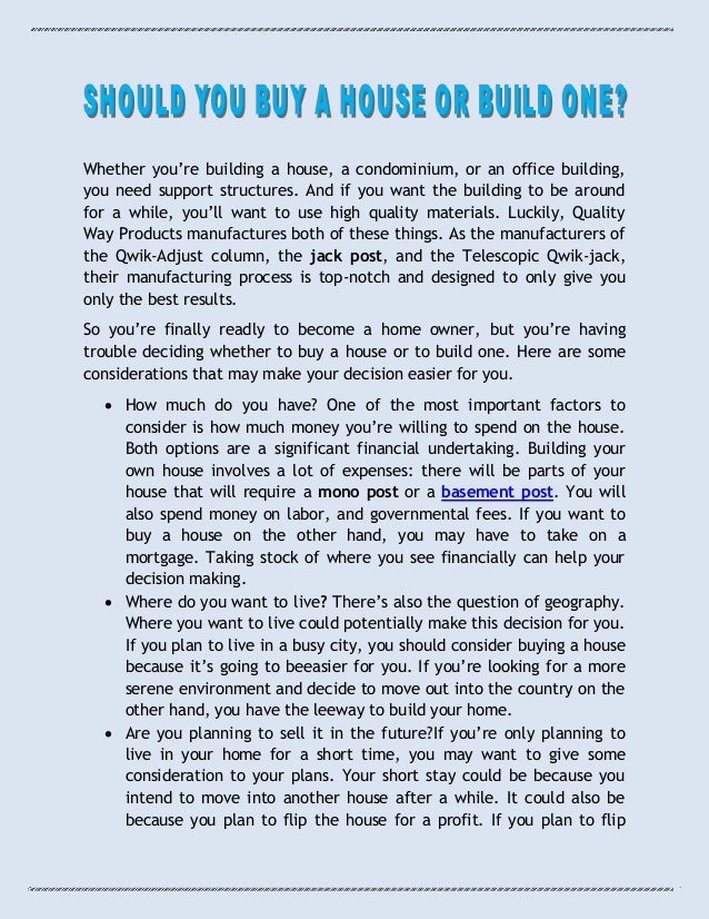 should i buy a house or build