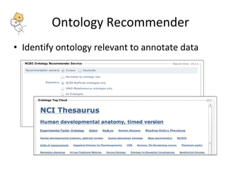 Ontology Recommender 
• Identify ontology relevant to annotate data 
 