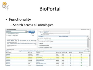 BioPortal 
• Functionality 
– Search across all ontologies 
7 
 