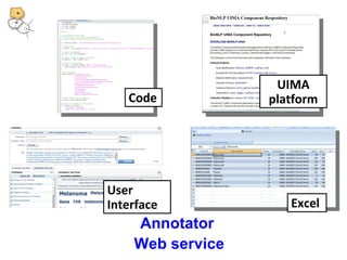 Code 
Annotator 
Web service 
UIMA 
platform 
Excel 
User 
Interface 
 